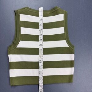 Striped Knit Crop Tank Top Women's Small Green White Sleeveless Ribbed Y2K Retro